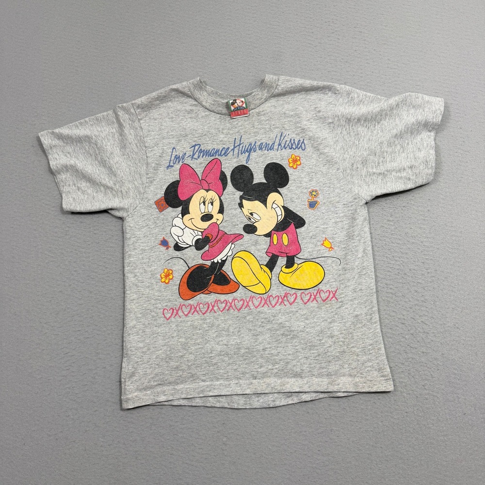Disney T-Shirt Kids Large Mickey Minnie Mouse Love Romance Hugs and Kisses Tee